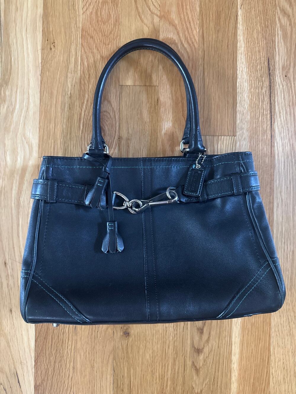Vintage Y2K Coach Hamptons Black Leather Carryall Han… - Gem